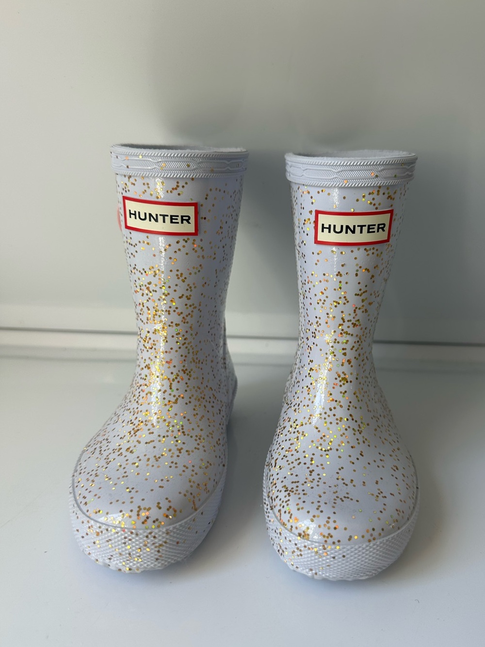 Hunter Kids White Glitter Rain Boots size 7